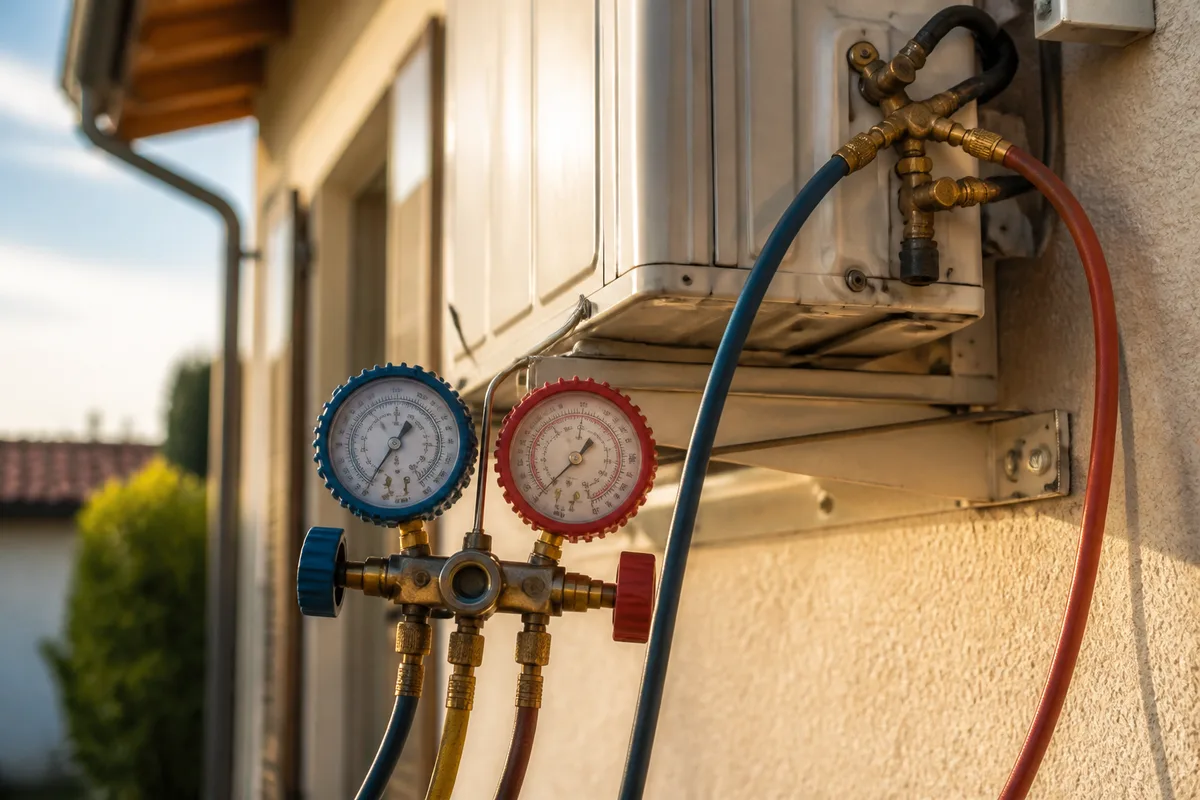 Manifold de contrôle raccordé sur le groupe extérieur d&rsquo;une climatisation