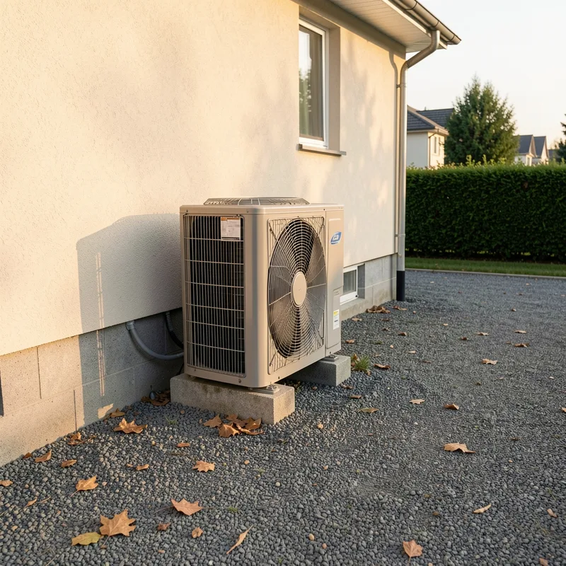 Groupe extérieur de climatisation réversible dégagé le long d&rsquo;une façade de maison